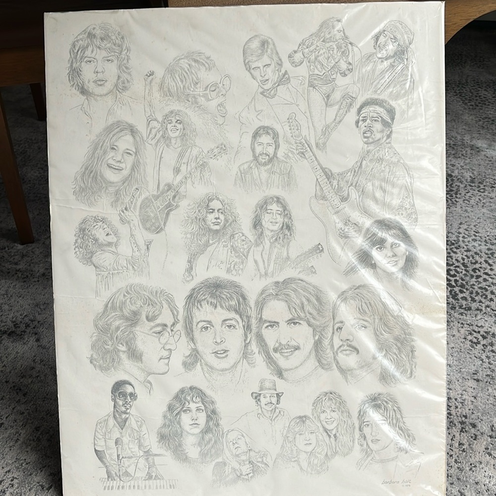 Artwork- pencil sketch of 24 famous rock stars